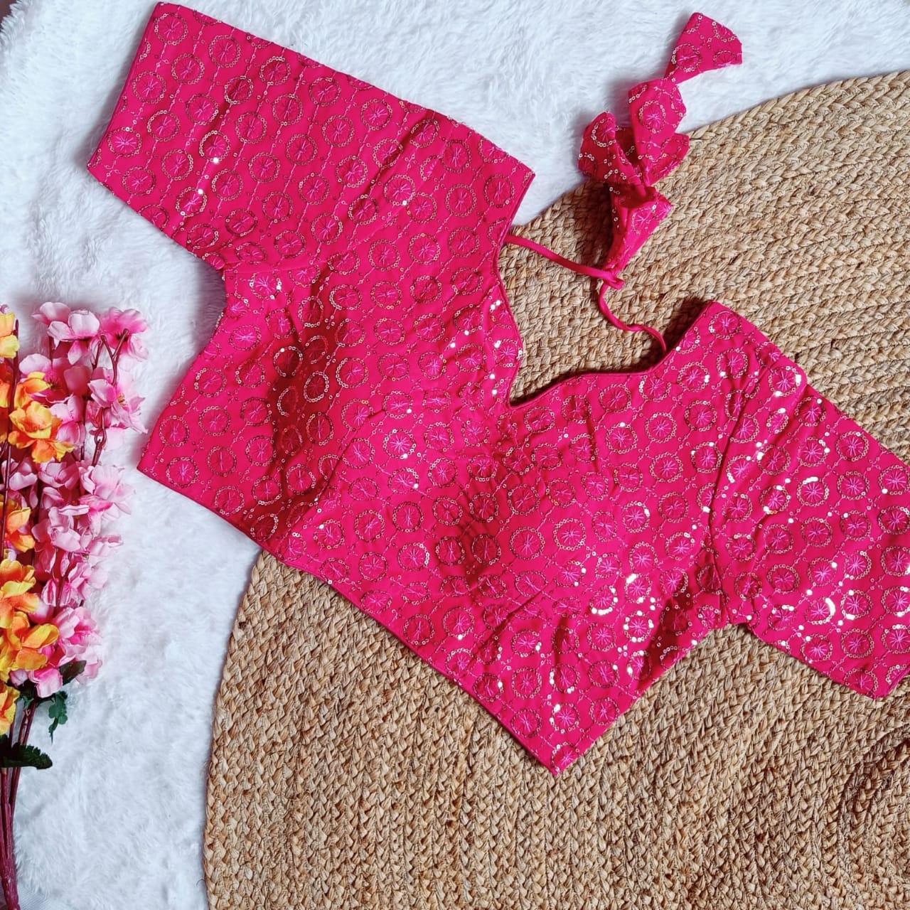 Designer Heavy Georgette Sequence Work Blouse-Rani Pink